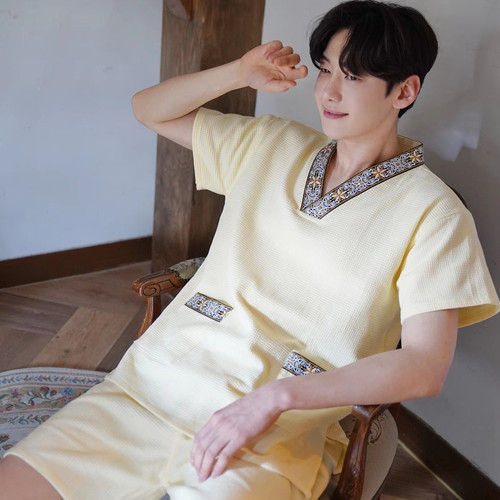 汗蒸服纯棉男女情侣浴袍厚料华夫格家居服高档贵宾服套装桑拿服足 - 图2