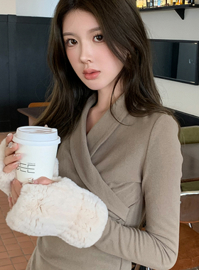 獭兔毛单体露手指手套毛绒女士保暖加厚长袖露指秋冬时尚潮流弹力