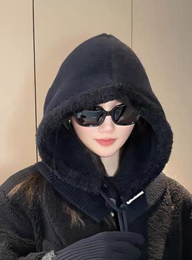 无出游休闲女性春秋冬毛绒套头帽