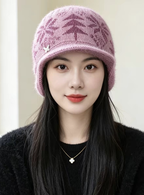 加绒保暖护耳针织帽中老年妈妈