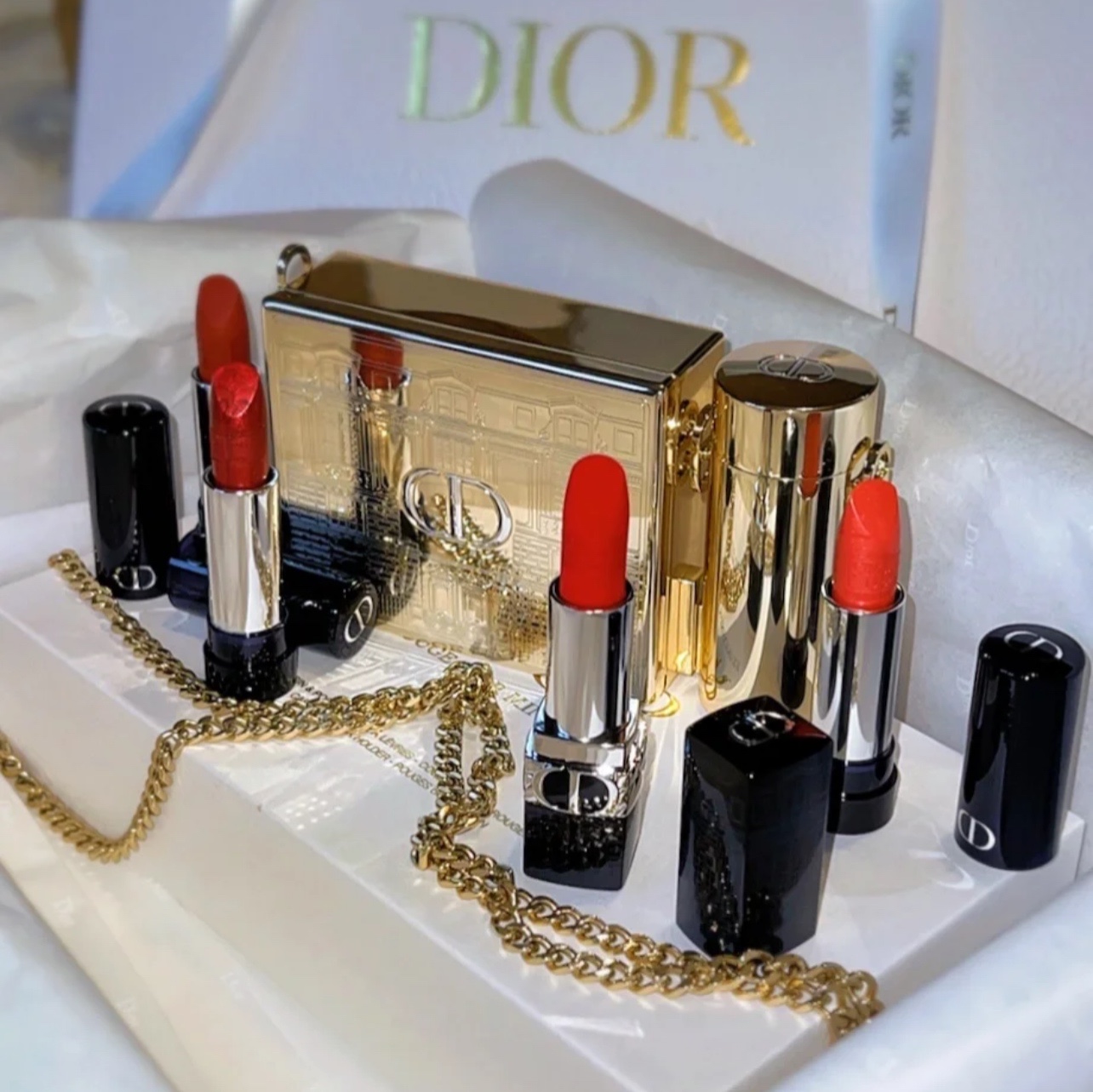 Dior/迪奥2021圣诞限量口红套装建筑浮雕礼盒挎包466 862 873 858 - 图1