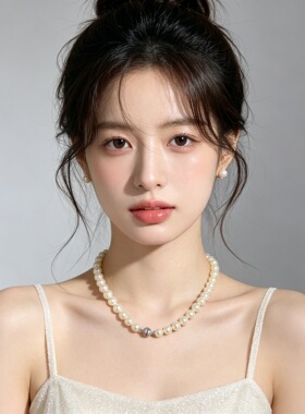 奶油金珍珠项链女金球烫钻磁吸扣轻奢高级感干枯玫瑰淡黄色锁骨链