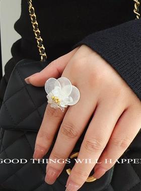 超仙法式戒指女白日漫游水晶贝壳花朵指环轻奢小众设计手工小礼物