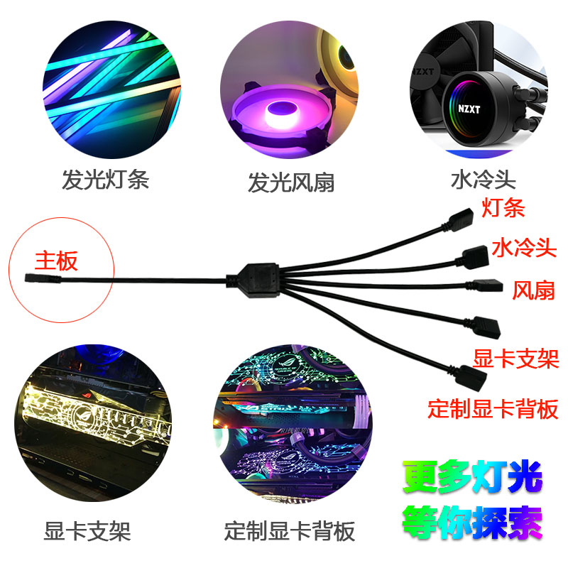 主板RGB集线器风扇5V3针AURA一拖十转接五拓展4针集线器-图2