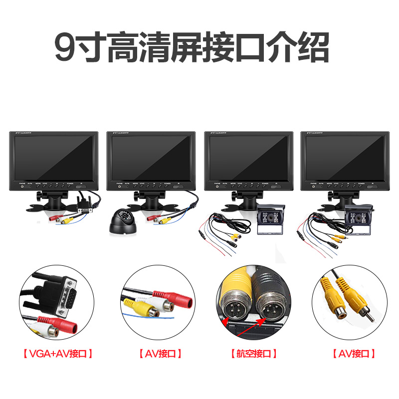 12v24v客货车IPS全视角1024X600高清9寸显示器倒车影像屏幕小液晶 - 图0