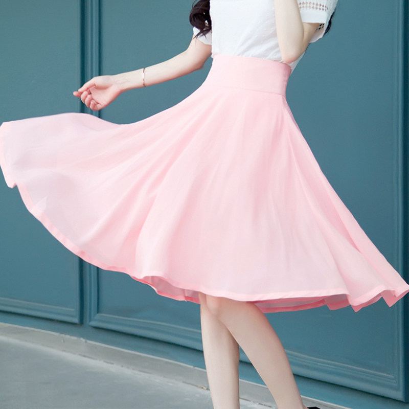 2025新款百搭雪纺半身裙夏季中长款大摆高腰显瘦中裙纯色大码复古,淘宝优惠券,粉丝福利购,淘宝优惠卷