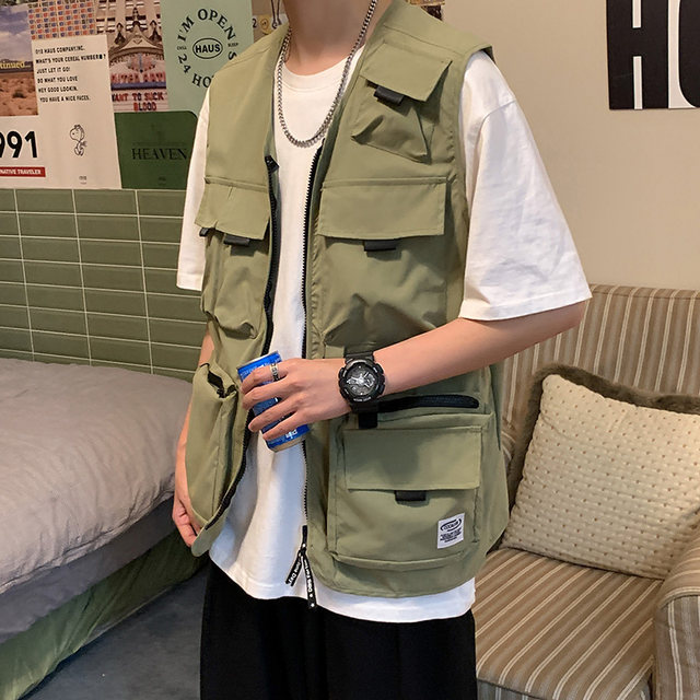 Dark trend sleeveless student functional vest