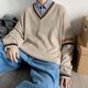 Autumn ins Hong Kong style color-blocked V-neck sweater sweater men's loose sweater student trendy personalized Japanese jacket