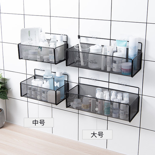 卫生间置物架壁挂免打孔墙上化妆品厕所挂墙墙壁洗手间浴室收纳架 - 图1
