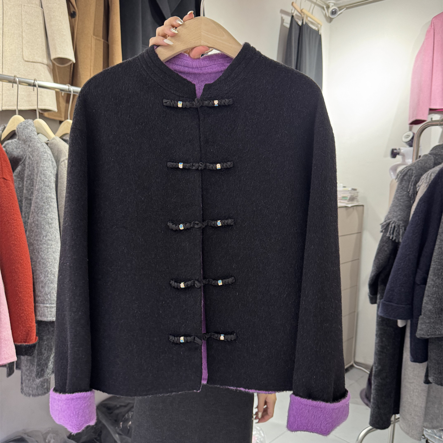 HANDMADE新中式国风大衣女2025冬新款高级感盘扣毛呢高支羊毛外套 - 图2