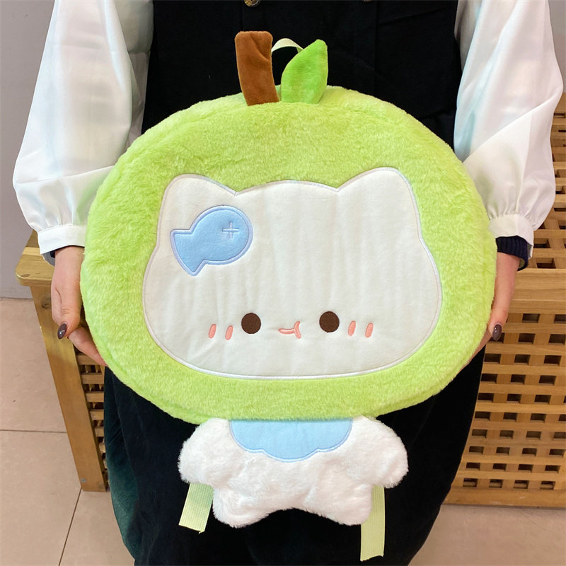 吉吉向上原创可爱毛绒苹果头套小猫书包卡通学生旅游上学双肩包,淘宝优惠券,粉丝福利购,淘宝优惠卷
