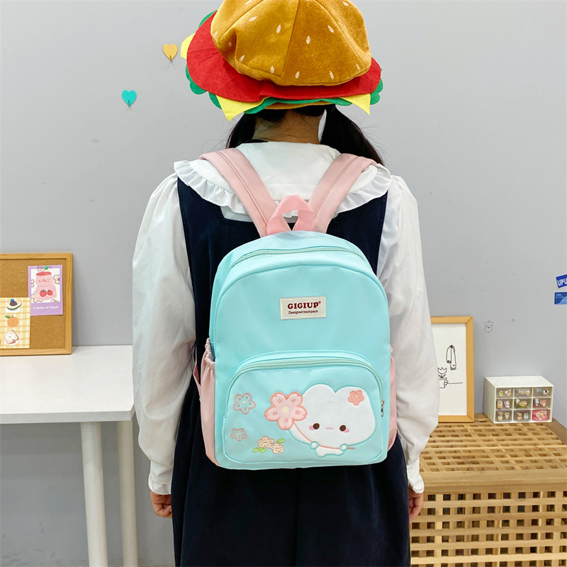 吉吉向上原创日系甜美可爱薄荷樱花小兔双肩包拼色百搭大容量书包 - 图2