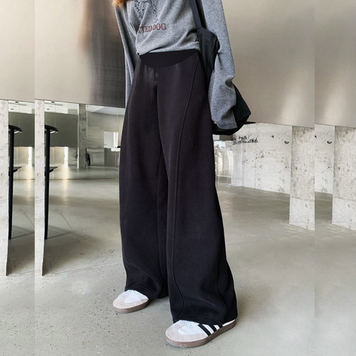 孕妇裤春秋款大码托腹款弯刀阔腿裤松百搭休闲长裤拖地运动裤卫裤 - 图0