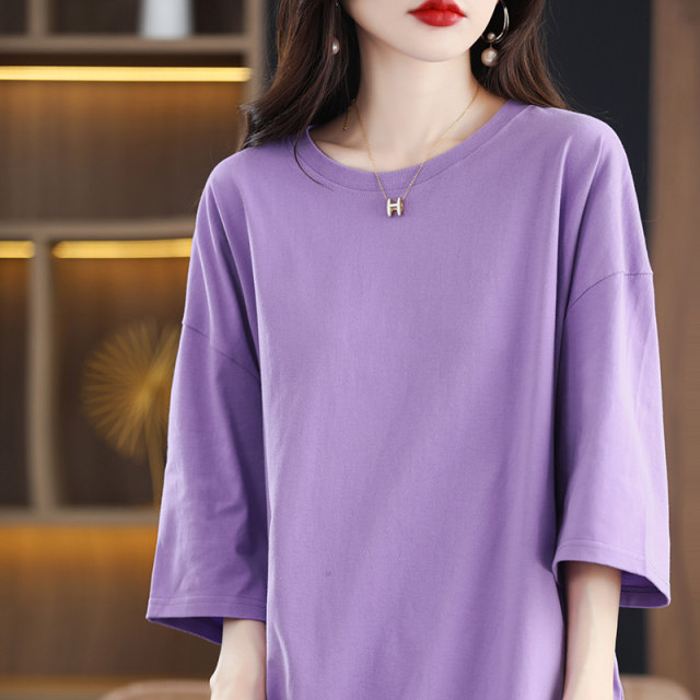 ເສື້ອຍືດແຂນສັ້ນ combed cotton ກາງ-ຍາວ