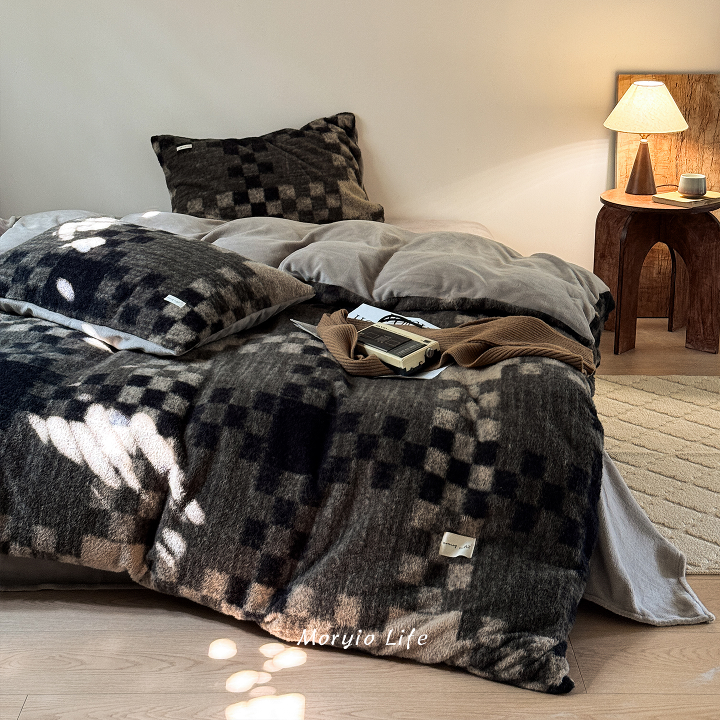 木悠复古格纹仿羊绒加厚牛奶绒四件套冬季保暖被套床单床上用品 - 图3