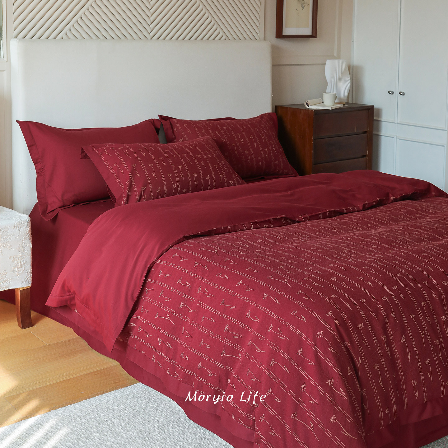 木悠渐变金丝立体浮雕色织提花全棉四件套红色婚庆款纯棉被套床单,淘宝优惠券,粉丝福利购,淘宝优惠卷