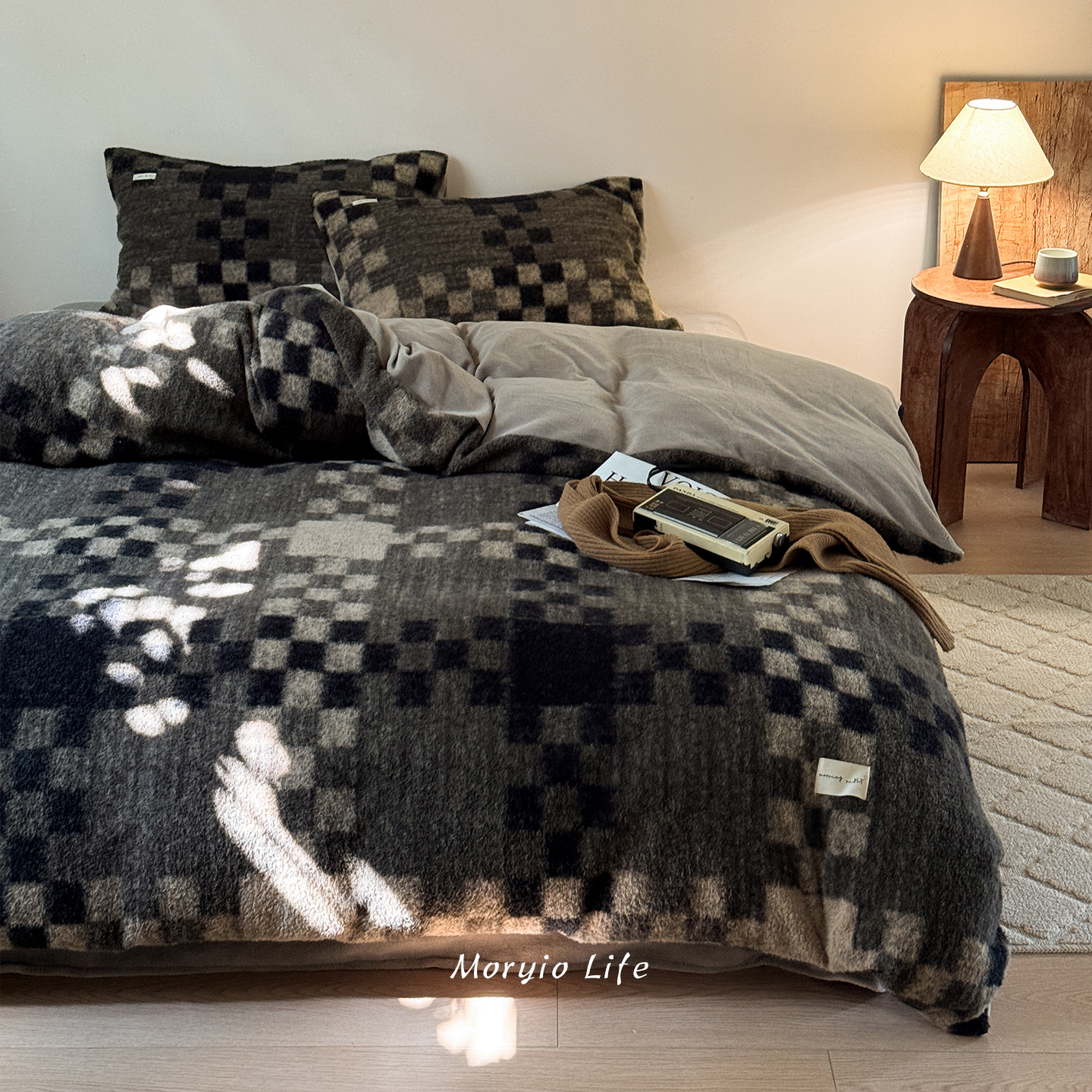 木悠复古格纹仿羊绒加厚牛奶绒四件套冬季保暖被套床单床上用品 - 图2