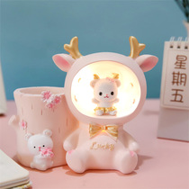 Girl Gifts Recommend Children Girl Girls Heart Cute Pen Holder Small Deer Small Night Light Multifunction Tabletop Pendulum
