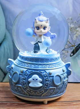 哪吒敖丙水晶球音乐盒发光飘雪八音盒儿童男生生日礼物动漫摆件
