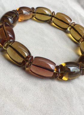 天然缅甸琥珀，粉紫水晶玫瑰茶珀桶珠手串