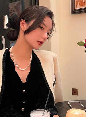 美爆双层缠绕珍珠项链法式轻奢小众气质百搭高级感毛衣链锁骨颈链