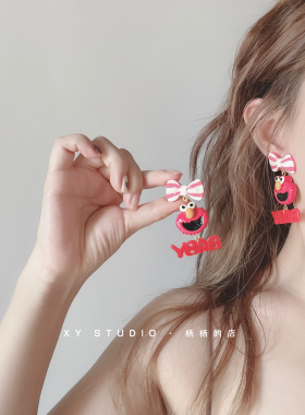 XY STUDIO手作甜美可爱小怪兽夸张耳环多巴胺活力音乐节拍照饰品