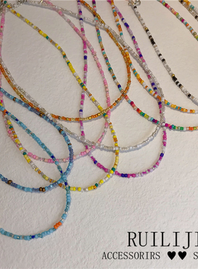 彩色米珠女复古彩色米珠项链