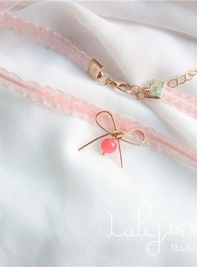 choker粉色蝴蝶结桃子项圈锁骨链