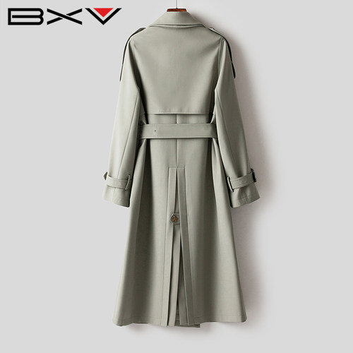 BXV双层领风衣女中长款2026秋季新款简约休闲气质双排扣系带外套 - 图3