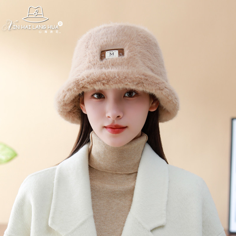 毛绒渔夫帽女秋冬季新款加绒加厚保暖盆帽可爱显脸小百搭护耳帽子,淘宝优惠券,粉丝福利购,淘宝优惠卷