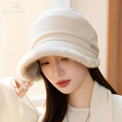 秋冬新款帽子女加绒加厚显脸小防寒保暖渔夫帽宽檐鸭舌八角帽百搭 - 图3