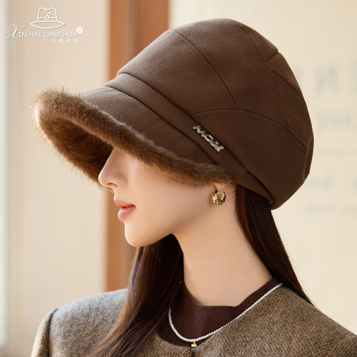 秋冬新款帽子女加绒加厚显脸小防寒保暖渔夫帽宽檐鸭舌八角帽百搭 - 图2