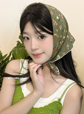 韩版春夏季百搭文艺碎花棉质小丝巾女发带装饰小领巾印花日系方巾
