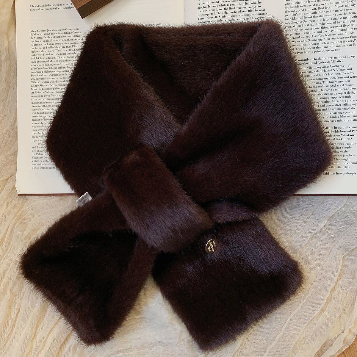 纯色毛毛交叉小围巾女冬季加厚保暖毛绒围脖学生防寒护颈时髦百搭,淘宝优惠券,粉丝福利购,淘宝优惠卷