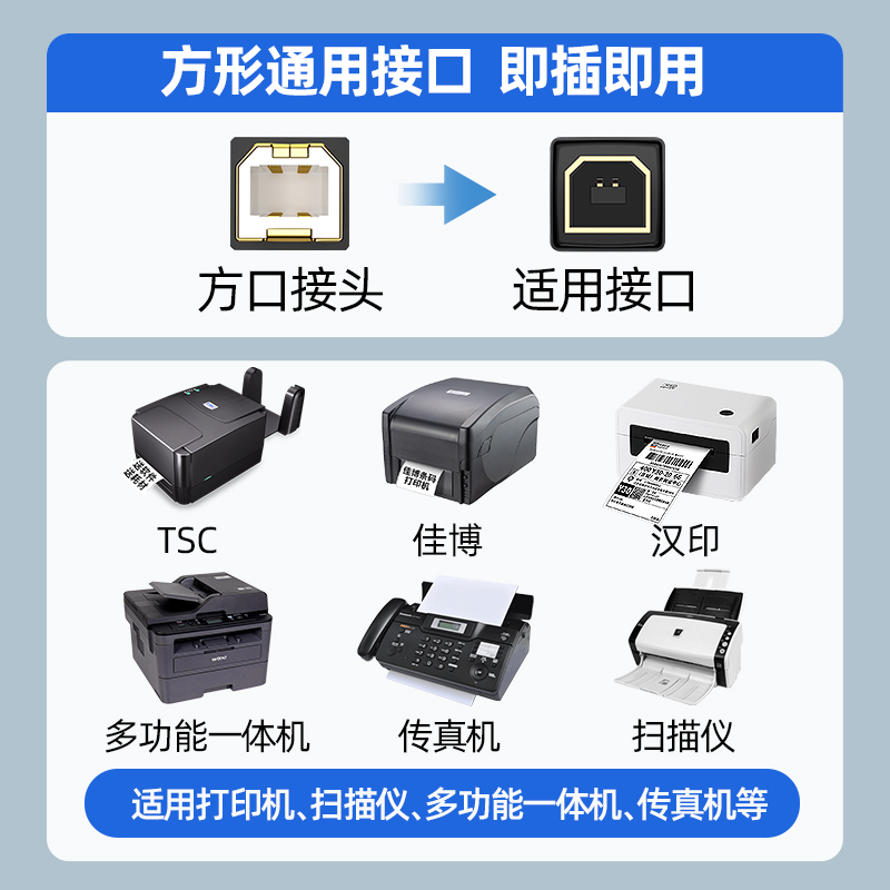 适用于HPRT汉印N31 N41BT D35 D45快递面单打印机电脑加长USB转方口数据线D31HM2Q21106B连接线延长1米3米5米 - 图1