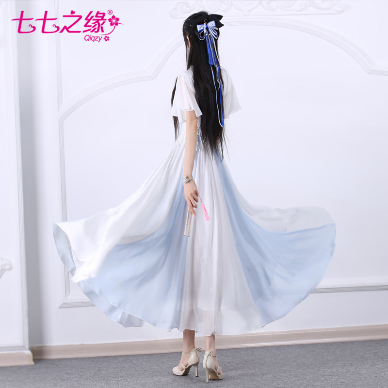 七七之缘蓝白国风新款夏改良连衣裙 七七之缘服饰连衣裙