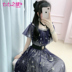 Seven Sevens Edge 2019 Summer New Women Blue Star Moon Thêu lưới Retro Slim Dress - váy đầm váy 2 dây váy đầm