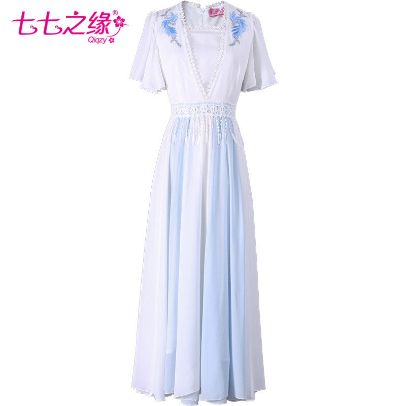 七七之缘蓝白国风新款夏改良连衣裙 七七之缘服饰连衣裙