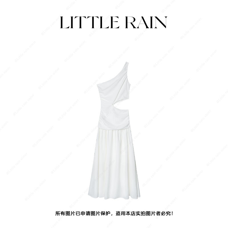 小雨姐姐新款【纯恋裙】小众设计感无袖单肩镂空收腰修身连衣裙女