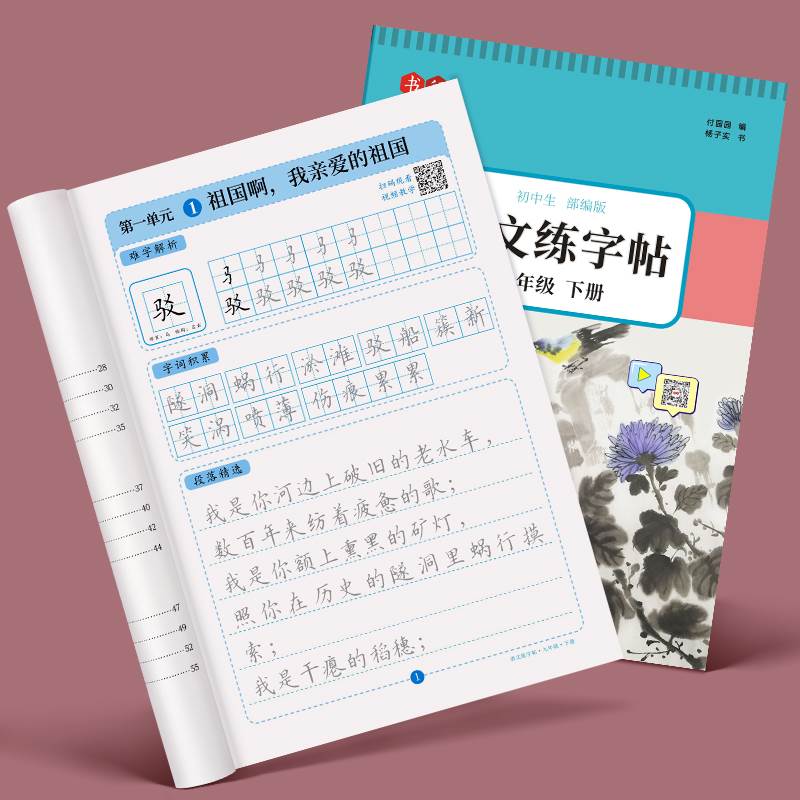 九年级语文字帖上下册同步人教版楷书字帖中文楷体硬笔书法本字帖国一下册正楷字帖初中生硬笔钢笔中学生古诗楷体字练字本-图3