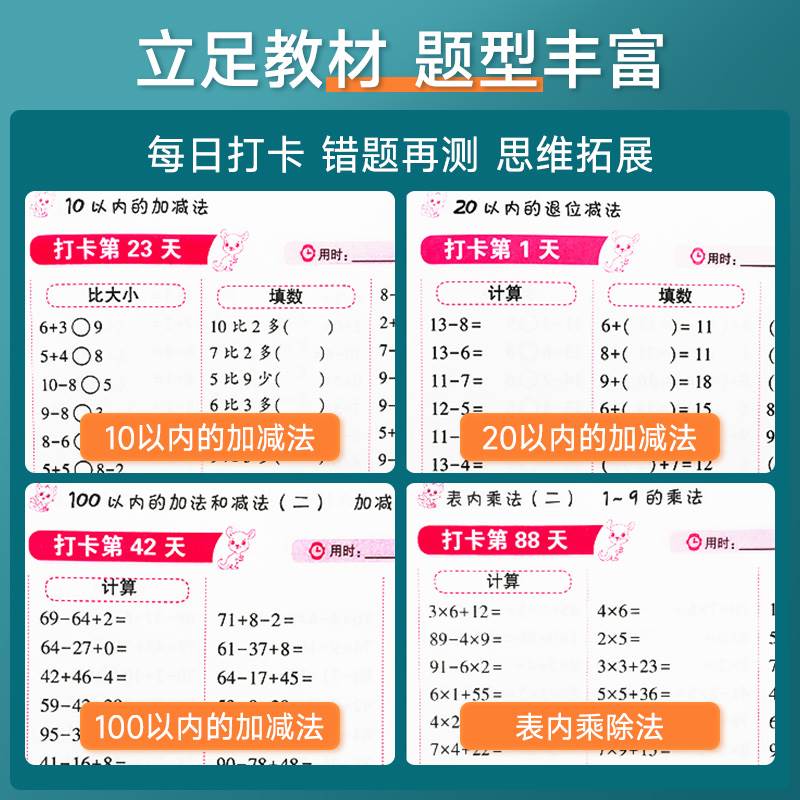 小学口算题卡10000道一年级二年级三四五六年级上册下册数学思维训练星级口算天天练大通关100题以内加减法心算速算每天一练练习册 - 图3