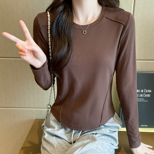 白色长袖打底衫女春秋内搭短款鱼骨小个子上衣设计感修身洋气T恤