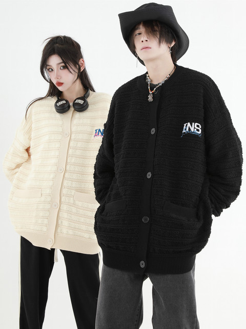 Insstudios national tide brand couple American velvet stripes small incense cardigan sweater button knit jacket