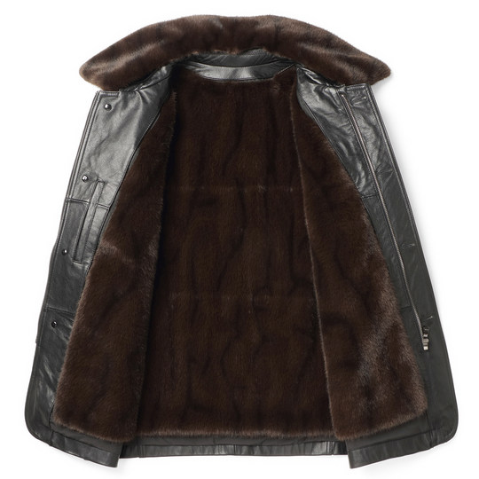 海宁真皮皮衣男士中老年头层牛皮翻领皮毛一体脱卸内胆外套爸爸装