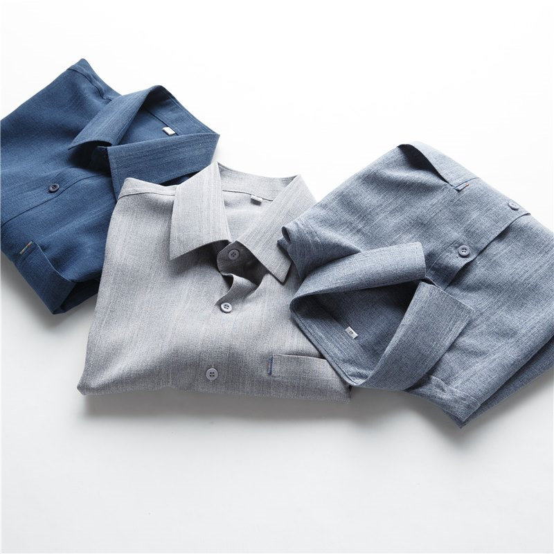 爸爸夏装506070岁爷爷亚麻条纹衬衫 欢洪服饰衬衫