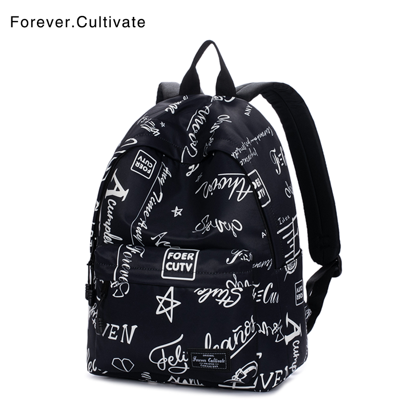 Forever cultivate初中生书包女大学生设计感小众印花双肩背包女