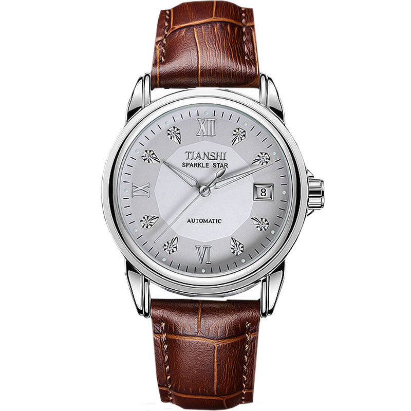 天诗正品男士运动镂空皮带机械表 天诗国产腕表