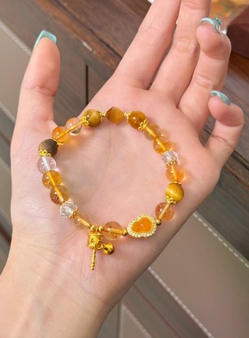 白水晶黄水晶手链老山檀文玩手串