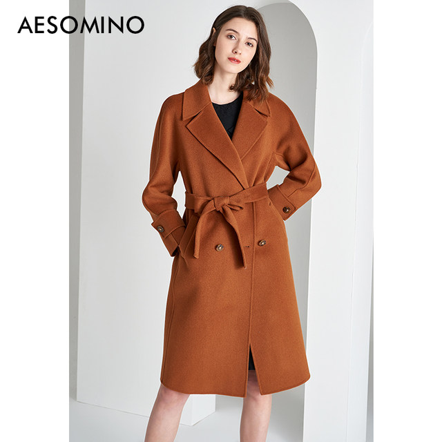 Nqt coat ancient gold 64084139 autumn and winter simple fashionable waist lace sheep wool coat jacket