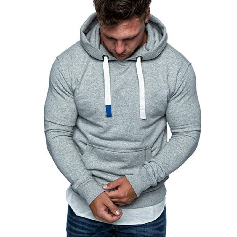 Sweater men's solid color hooded plus fleece casual hoodie - 图0